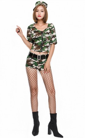 Halloween Army Green Camouflage Agent Suit