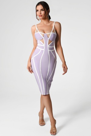Sexy Hollow Spaghetti Strap Party Striped Elegant Bandage Dress