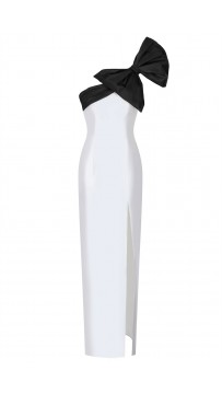 Two-Tone Bow-Embellished Silk Bandage Dress