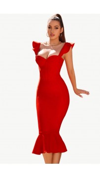 Red Mermaid Bandage Midi Evening Gown