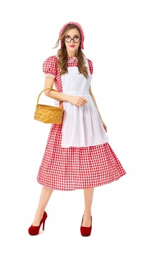 French Farm Costume Red And White Check Lace Oktoberfest Costume Maid Master Dress
