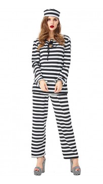 Halloween Prisoner Cosplay Black And White Striped Female Prisoner