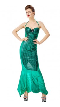 Halloween Ocean Princess Mermaid Bronzing Print Bandage Dress