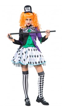 Alice Halloween Cosplay Clown Plaid Costume