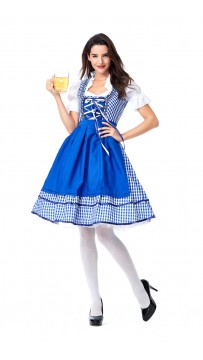 Womens Dress Blue Plaid Oktoberfest Fraulein Costume