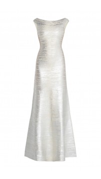 Herve Leger Sophia Metallic Foil Mermaid Gown