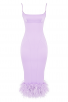 Elegant Lilac Feather Hem Midi Dress