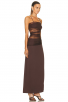 Elegant Brown Mesh Panel Maxi Spaghetti Strap Dress