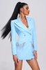 Blue V-Neck Jacket Mini Dress