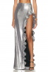 Stunning Silver Sequin Two-Piece Gown  Ruffle High-Slit Skirt